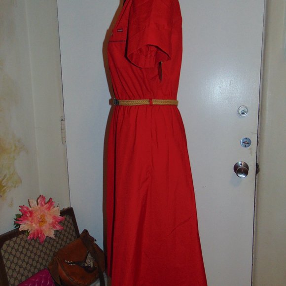 RARE Vintage NOS Sasson Hong Kong Red Cotton A-Line Belted Short Sleeved Dress - Picture 6 of 13